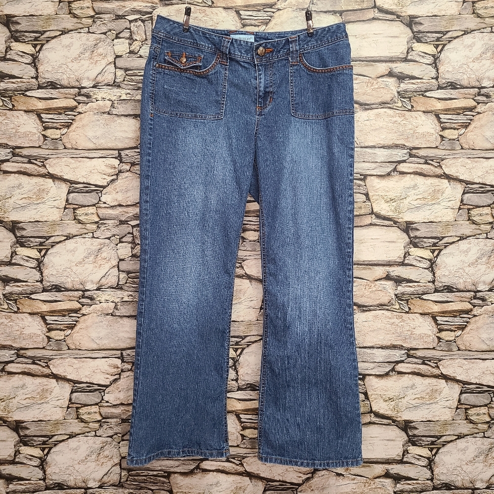 Kim Rogers Petite Wide Leg Jeans Size 14P Button Pockets Blue Denim Medium Wash